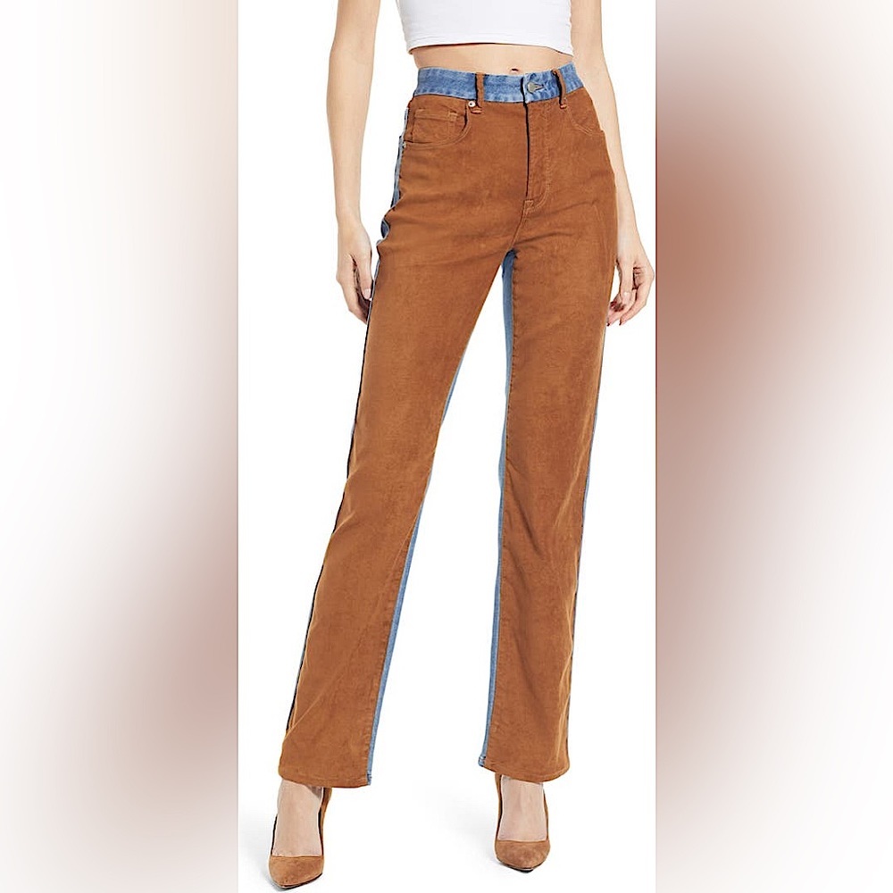 Good American Icon Mixed Media Denim & Faux Suede Pants Size 26 NWT - Picture 3 of 11